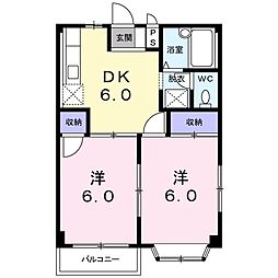 エンジェルハウスA 2DKの間取図画像