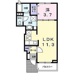 アップルフィールド2 1LDKの間取図画像