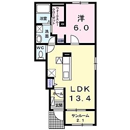 イリーデ 1階1LDKの間取り