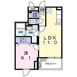 ブルーム国分 1LDKの間取図画像