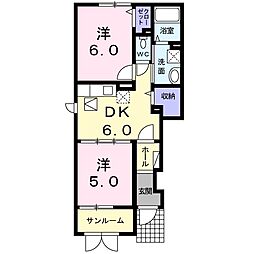 グランシャリオB 2DKの間取図画像
