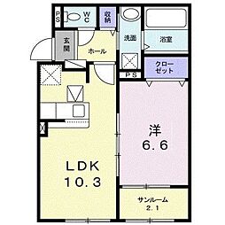 リ・ブラン 1階1LDKの間取り