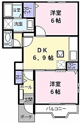 アレグレットB棟 2DKの間取図画像