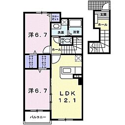 ベルプロムナードD 2LDKの間取図画像