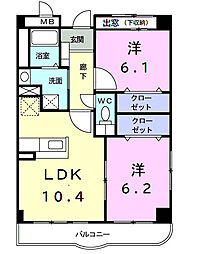ヴィラカリーノ 2LDKの間取図画像