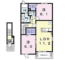 高瀬川ハイツ1 2LDKの間取図画像