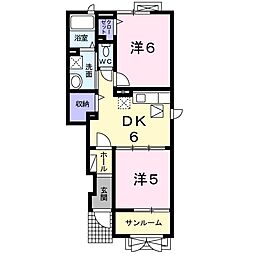 プティパラス1 2DKの間取図画像