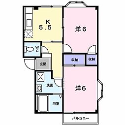 プリムロウズ・1 2Kの間取図画像