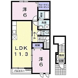 ランドマーク・レーヴA 2LDKの間取図画像