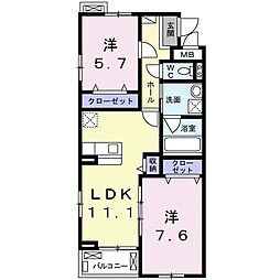 キャトル橋本 2LDKの間取図画像