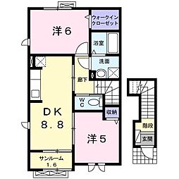 オーブトワA 2DKの間取図画像