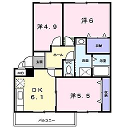 サンライトヒルズ 3DKの間取図画像