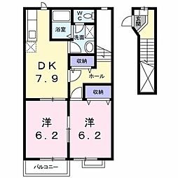 サン・プラシードA 2DKの間取図画像