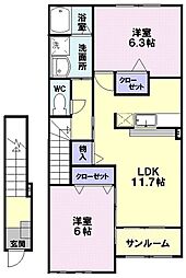 フェリーチェ・ヴィータ 2LDKの間取図画像
