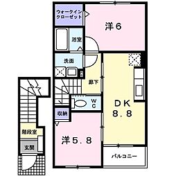 ベル・プロヴァンス　I 2階2DKの間取り