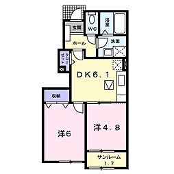 フルール 2DKの間取図画像