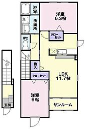 セレーノ尾花沢2 2LDKの間取図画像