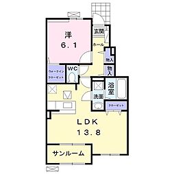グレース曲野　Ｂ 1階1LDKの間取り