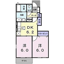ヴィラ・ハーモニー 1階2DKの間取り