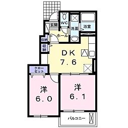 アルバータ島田 1階2DKの間取り