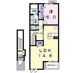 ブルック　白石　II 2階1LDKの間取り