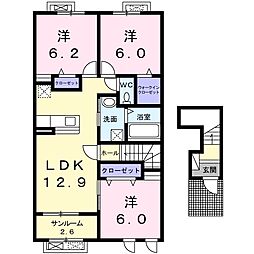 マハロ内免2 3LDKの間取図画像