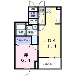 フレンドシップいこのべII 2階1LDKの間取り