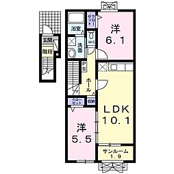 シャノワール 2階2LDKの間取り
