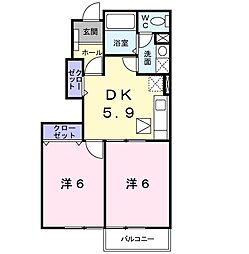 サンライズA棟 2DKの間取図画像