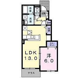 リヴェール竹田 1LDKの間取図画像