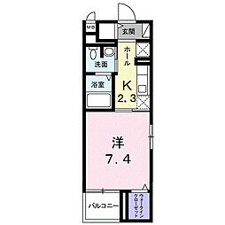 ベルソーラ 3階1Kの間取り