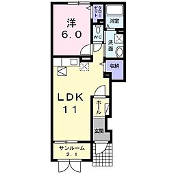 オーメリーバンチュ 1LDKの間取図画像