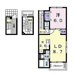 ベルリアンセカンドA 1LDKの間取図画像