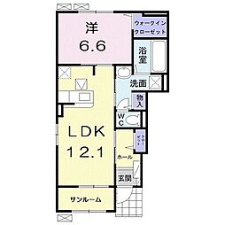 ヴィラ湧水1 1LDKの間取図画像