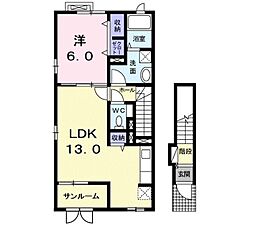 エルヴィータ 1LDKの間取図画像