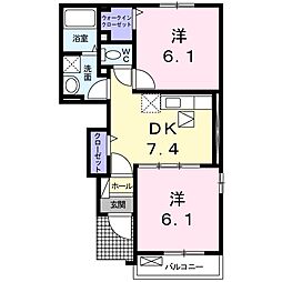 カーサ・フェリーチェB 2DKの間取図画像
