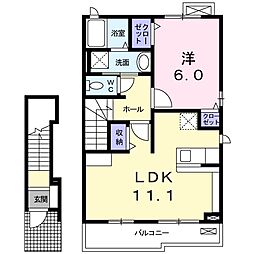 シーガルハイツ1 1LDKの間取図画像