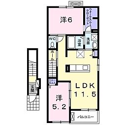 カルム・コリーヌ 2LDKの間取図画像