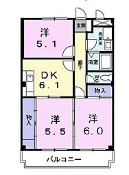 クレストヴィラヒヨシ 3DKの間取図画像