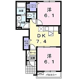 ベルポストB 2DKの間取図画像