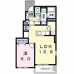 ランコントル　Ｂ 1階1LDKの間取り