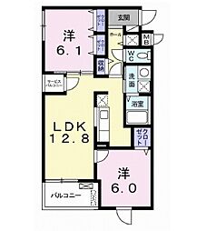カーサグリシナ 2LDKの間取図画像