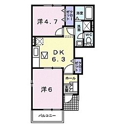 コンドミニアム国分A棟 2DKの間取図画像