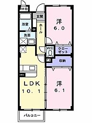 ルネサンスサルタB 2LDKの間取図画像
