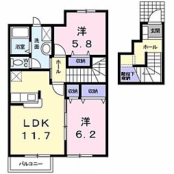 アンソレイエB 2LDKの間取図画像