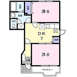 KフラットA棟 2DKの間取図画像