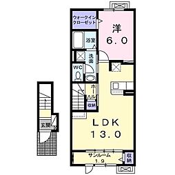 エソール中川 1LDKの間取図画像