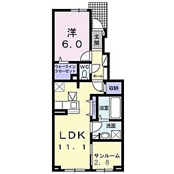 エバーグリーン大野 1LDKの間取図画像
