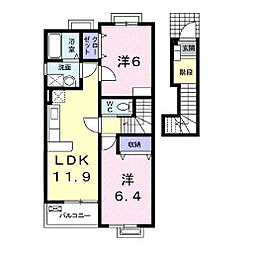 カトルセゾンＣ 2階2LDKの間取り