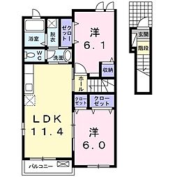 ガーデン・ヒルズ・吉岡 2LDKの間取図画像